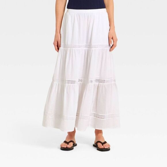 Universal Thread Other - Women's Lace Trim Maxi Full Skirt - Universal Thread White M